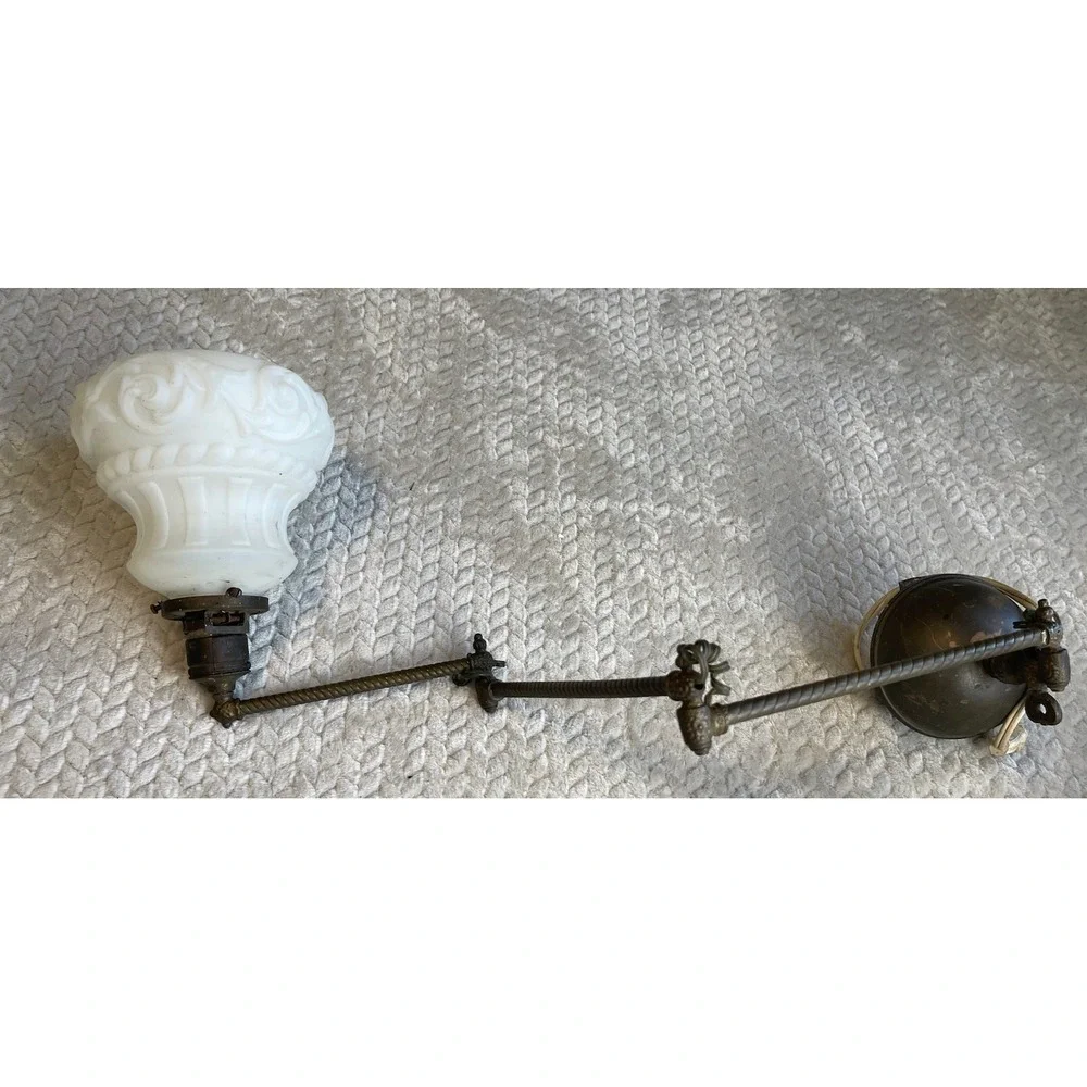 Rare Antique‎ Brass Triple Swing Arm Swivel Lamp Sconce Faries Industrial Globe